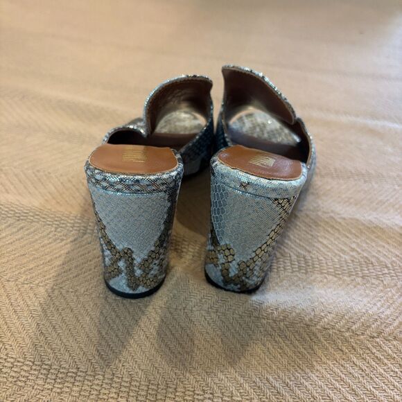 Paris Texas Heels Womens 36 Blue Leather Metallic Snakeskin Open Toe Mule Block - Picture 3 of 8